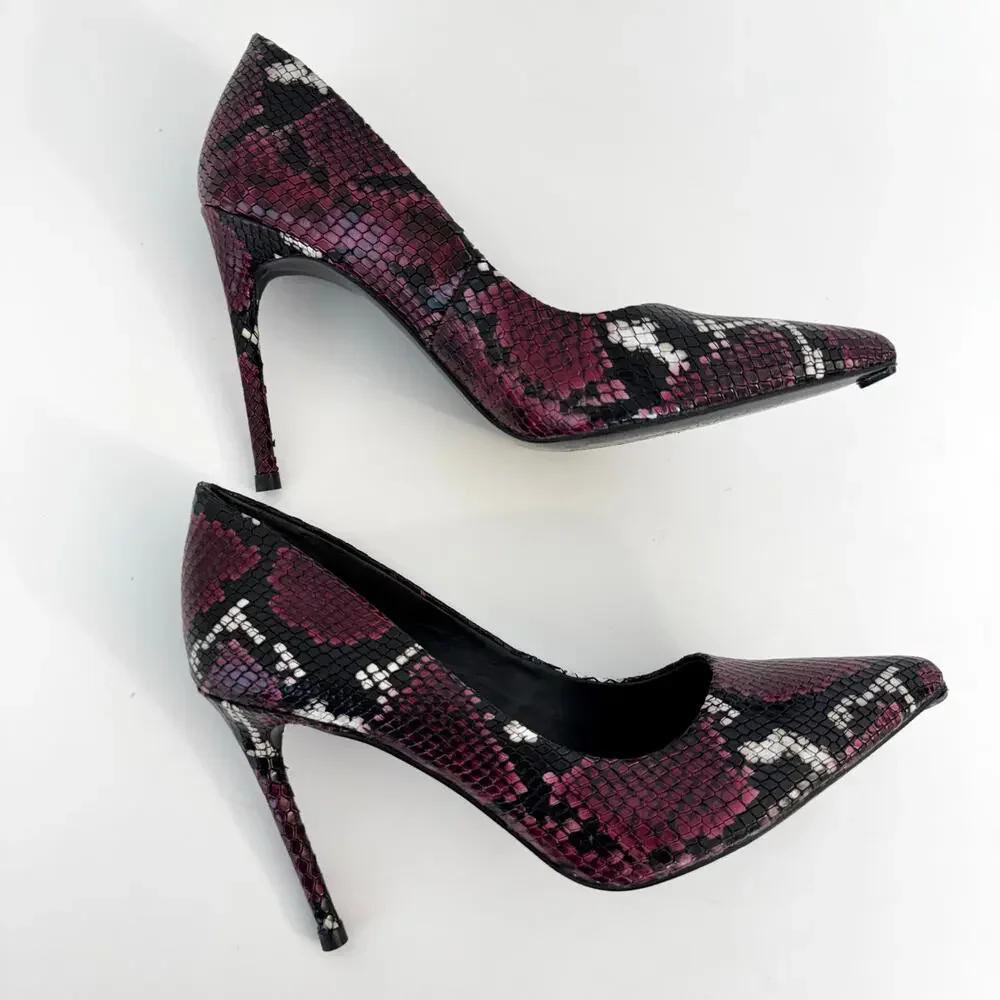 Alice + Olivia Creda Snakeskin Heel Pumps Shoes Burgundy | 8.5